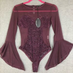 Honeypot dark plum Lace Bodysuit Lingerie One Piece Romantic size M